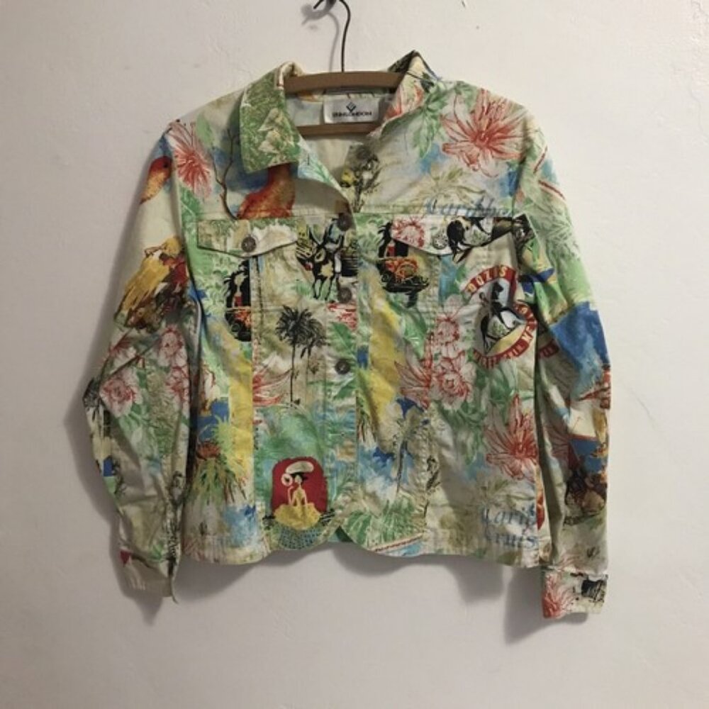 Erin London Women Size Medium Caribbean Cruises Jacket Wearable Art